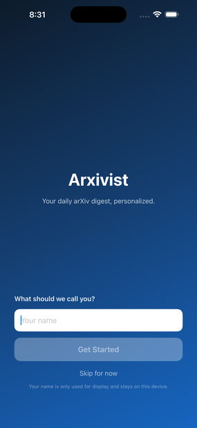 Arxivist welcome screen