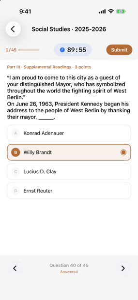 A Part III question quoting President Kennedy in West Berlin, worth 3 points