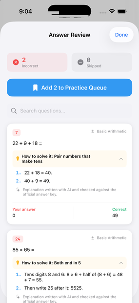 Answer review showing How to solve it for a missed problem